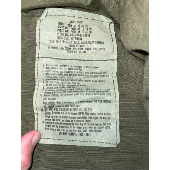 Vtg USGI US ARMY SURPLUS M65 FIELD JACKET WOODLAND CAMO COLD WEATHER COAT SMALL - Picture 5 of 8